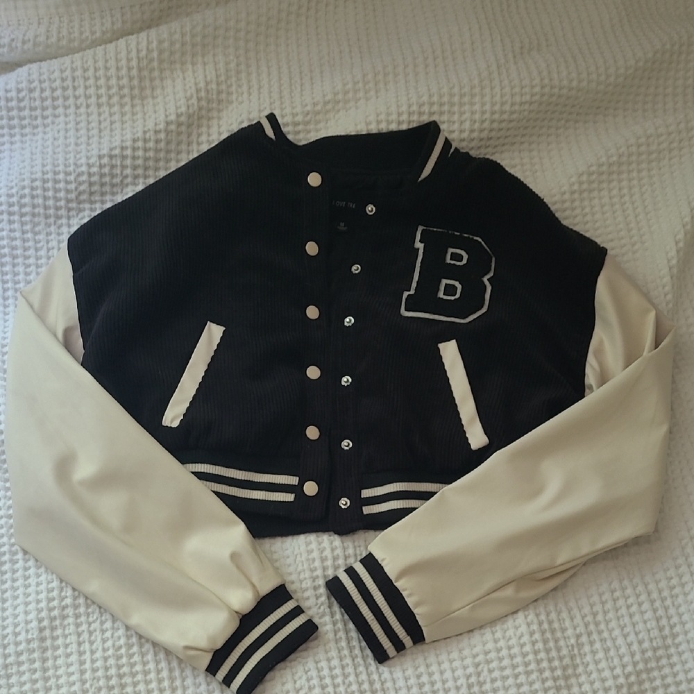 Love Tree Black and Cream Varsity Jacket